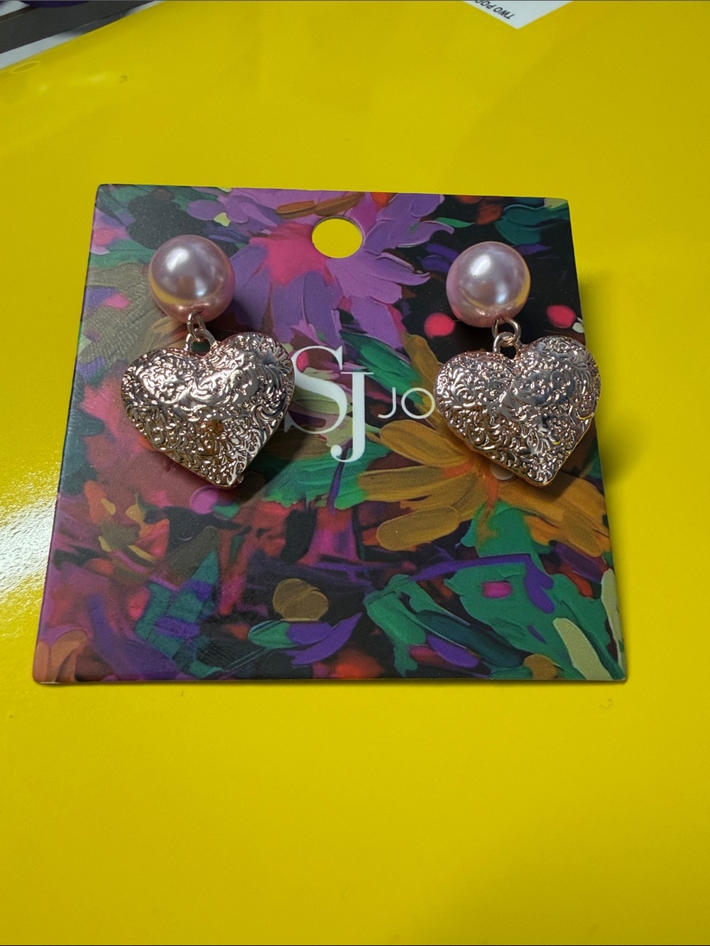 Sassy Jones Amora Pearl & Rose Gold Heart Dangles